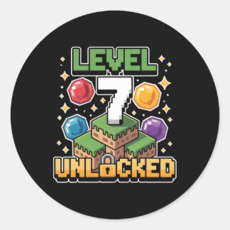 Pixel Gaming 7 Year Old Video Game 7th Birthday Bo Classic Round Sticker