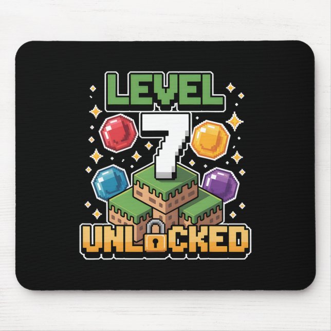 Pixel Gaming 7 Year Old Video Game 7th Birthday Bo Mouse Mat (Front)