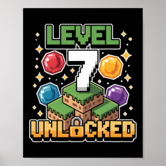 Pixel Gaming 7 Year Old Video Game 7th Birthday Bo Poster