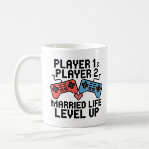 Pixel Gaming Couple Level Up Design Coffee Mug
