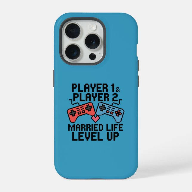 Pixel Gaming Couple Level Up Design iPhone Case (Back)