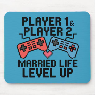 Pixel Gaming Couple Level Up Design Mouse Mat