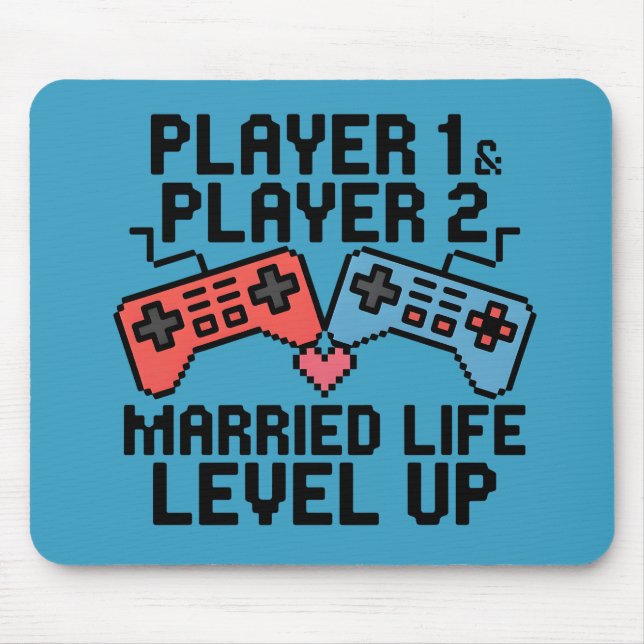 Pixel Gaming Couple Level Up Design Mouse Mat (Front)