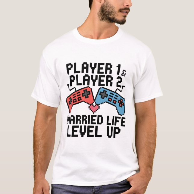 Pixel Gaming Couple Level Up Design T-Shirt (Front)