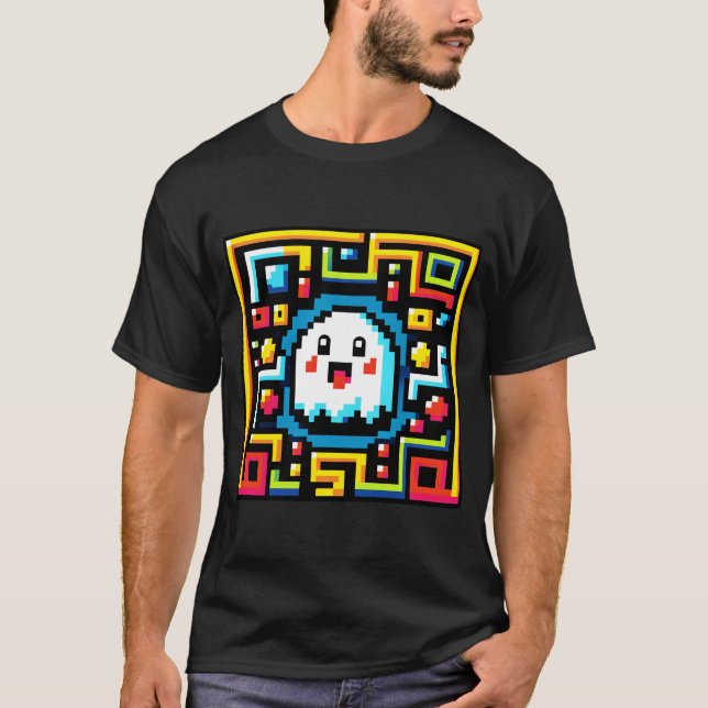 Pixel Ghost Maze - Retro Arcade-Inspired Gaming T-Shirt (Front)