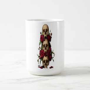 Pixel Gothic Skulls Red Roses Dark Fantasy Illustr Coffee Mug