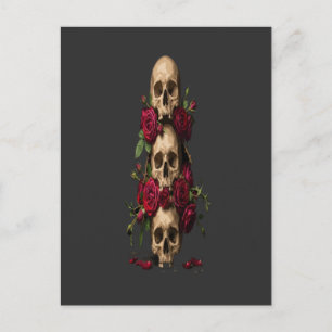 Pixel Gothic Skulls Red Roses Dark Fantasy Illustr Postcard