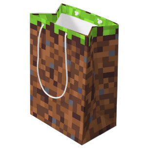 Pixel grass gamer birthday  medium gift bag