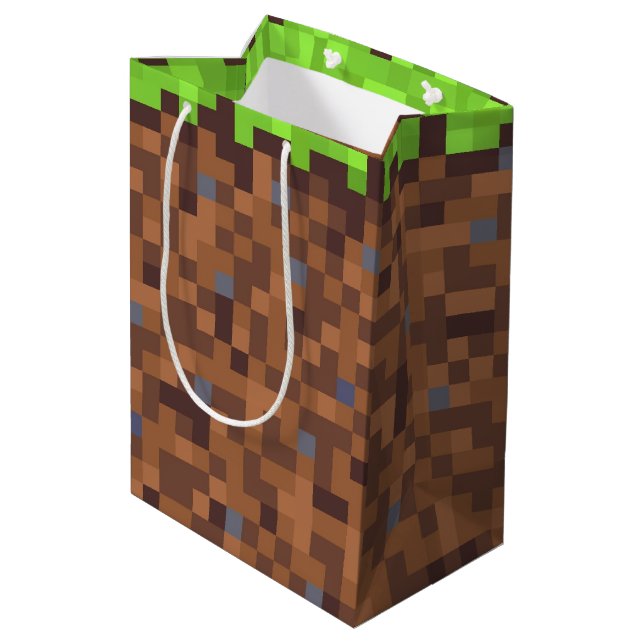 Pixel grass gamer birthday  medium gift bag (Back Angled)