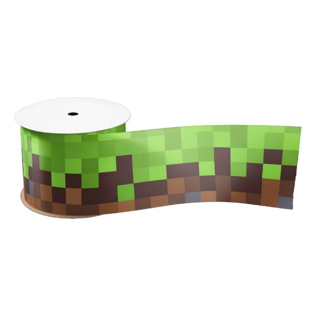 Pixel grass gamer birthday  satin ribbon (Spool)