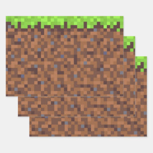Pixel grass gamer birthday  wrapping paper sheet