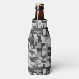 Pixel Grey and Black Army pattern Bottle Cooler