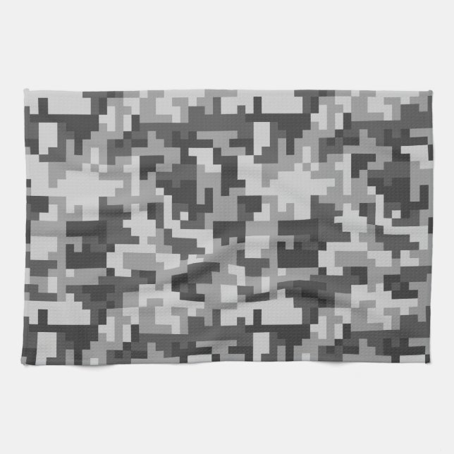 Pixel Grey and Black Army pattern Tea Towel (Horizontal)