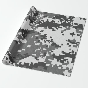Pixel Grey Camouflage Wrapping Paper