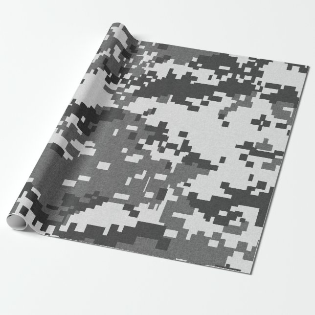 Pixel Grey Camouflage Wrapping Paper (Unrolled)