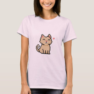 pixel-grey-cat-sitting-animal-pet-with-heart T-Shirt