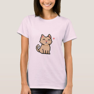 pixel-grey-cat-sitting-animal-pet-with-heart T-Shirt