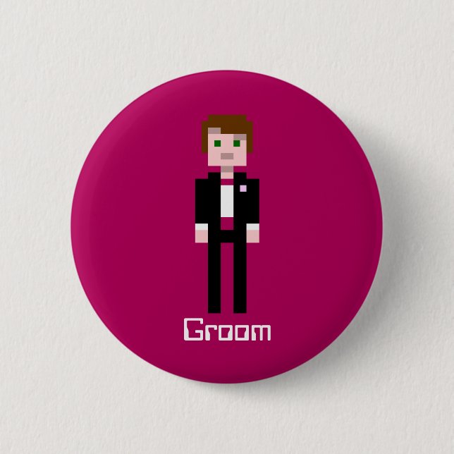 Pixel Groom - Maroon - Custom 6 Cm Round Badge (Front)