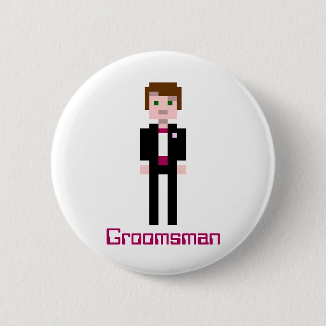 Pixel Groomsman - Maroon - Custom 6 Cm Round Badge (Front)