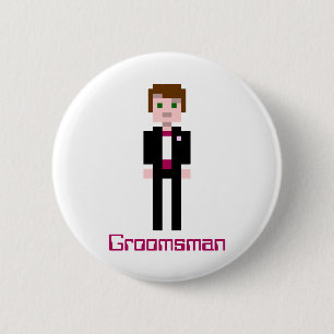 Pixel Groomsman - Maroon - Custom 6 Cm Round Badge