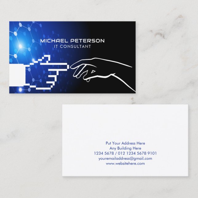 Pixel Hand in Contact With Human Hand | Futuristic Business Card (Front/Back)