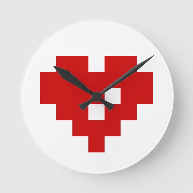 Pixel Heart 8 Bit Love Round Clock (Front)