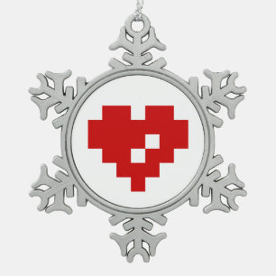 Pixel Heart 8 Bit Love Snowflake Pewter Christmas Ornament