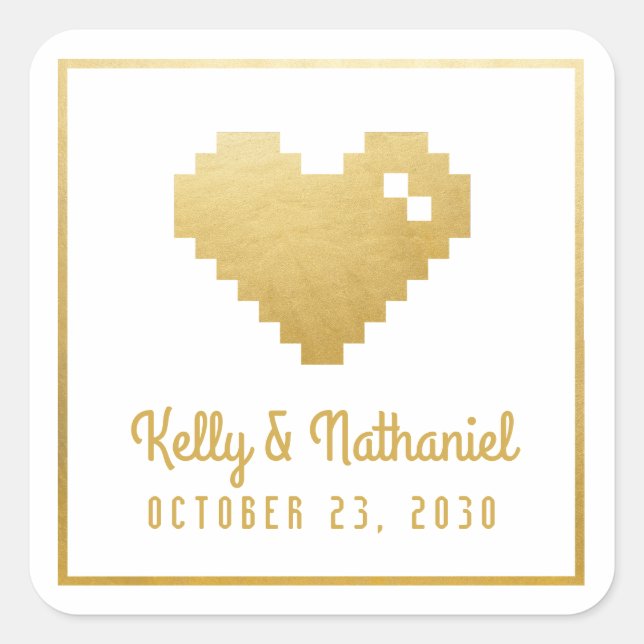 Pixel Heart Gamer Wedding Favour Sticker Seal (Front)
