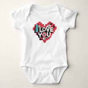 Pixel Heart I Love You Retro Typography Baby Bodysuit