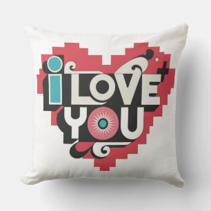 Pixel Heart I Love You Retro Typography Cushion