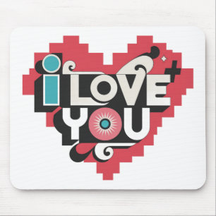 Pixel Heart I Love You Retro Typography Mouse Mat