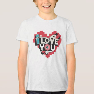 Pixel Heart I Love You Retro Typography Tri-Blend Shirt