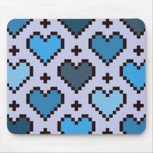 Pixel heart pattern blue and purple  mouse mat
