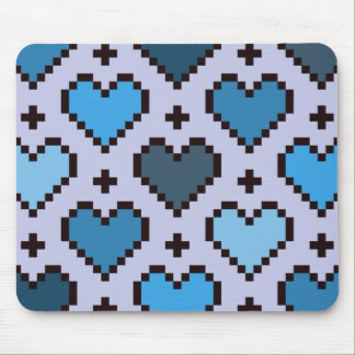 Pixel heart pattern blue and purple  mouse mat