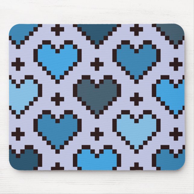 Pixel heart pattern blue and purple  mouse mat (Front)
