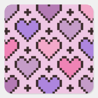 Pixel heart pattern pink and purple  square sticker