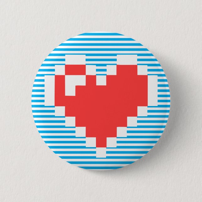 Pixel Heart, Playing With Stripes Collection, 6 Cm Round Badge (Front)