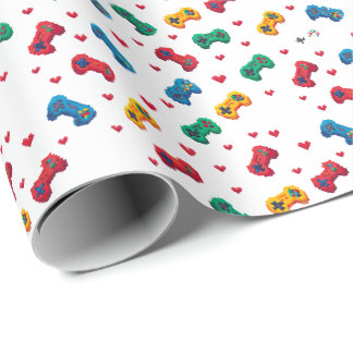 Pixel Hearts & Controllers Wrapping Paper - Gamer 