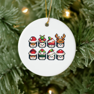 Pixel Holiday Sushi - Festive 8-Bit Art Ceramic Tree Decoration