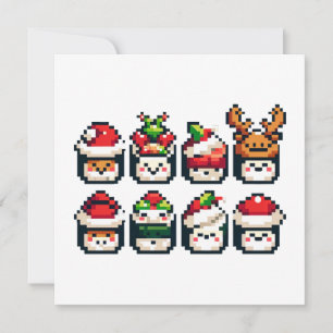 Pixel Holiday Sushi - Festive 8-Bit Art Invitation