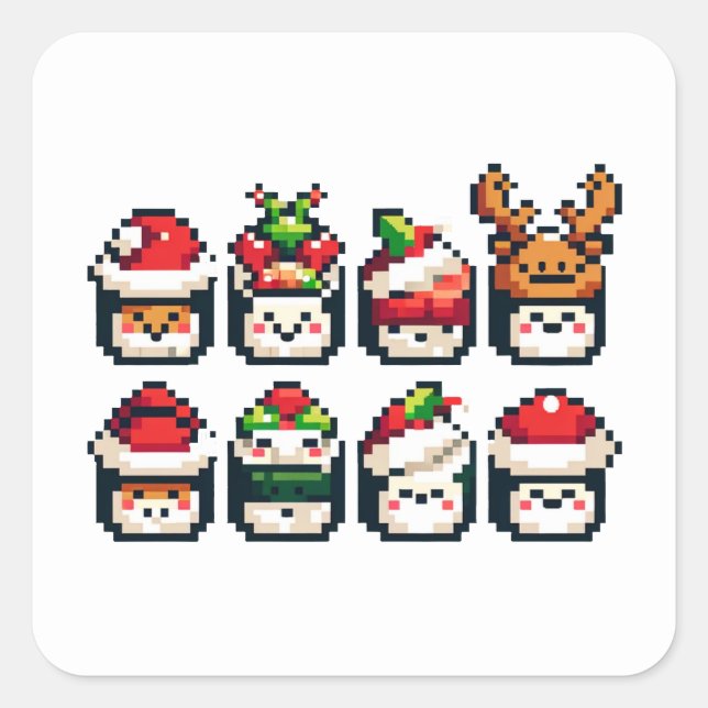Pixel Holiday Sushi - Festive 8-Bit Art Square Sticker (Front)
