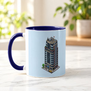 Pixel Hotel Tower Navy Blue Combo Mug