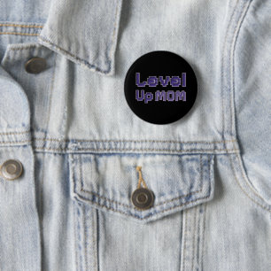 Pixel Level Up Mum Gamer Pin - Purple on Black