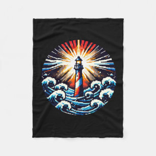Pixel Lighthouse in Stormy Seas Fleece Blanket