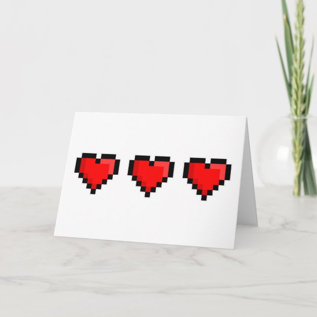 Pixel Love Hearts Personalised Card (Front)