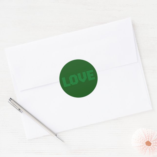 Pixel 'Love' Wedding Classic Round Sticker (Envelope)