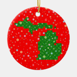 Pixel Michigan and Pastel Snowflakes Ceramic Tree Decoration