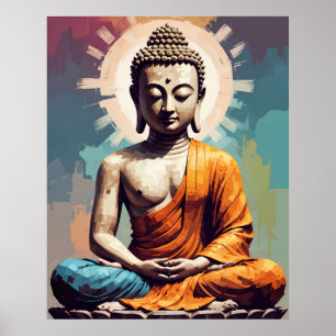 Pixel Modern Art Colourful Buddha Poster