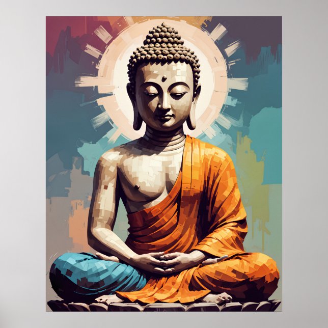 Pixel Modern Art Colourful Buddha Poster (Front)