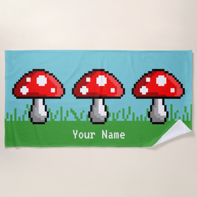 Pixel Mushroom Meadow Beach Towel (Front)